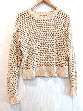 OLD NAVY Women's Cream Open-Knit Crochet Crewneck Sweater Size Small